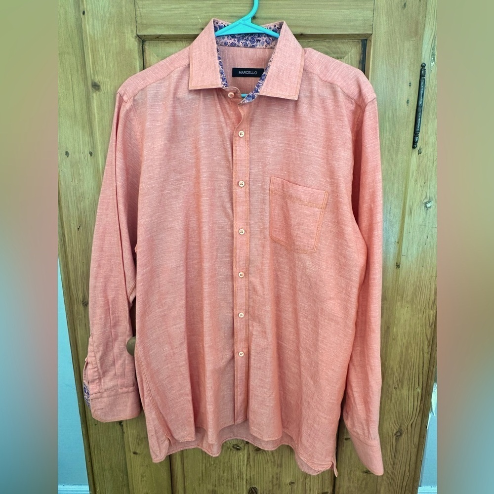 Marcello Orange 100% Cotton Dress Shirt Paisley Cuffs and Neck Size XL